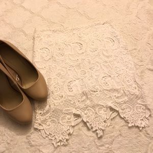 Off-White Lace Pencil Skirt